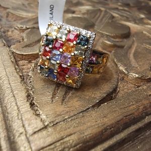 Multi Sapphire, White Zircon ring vermeil YG
